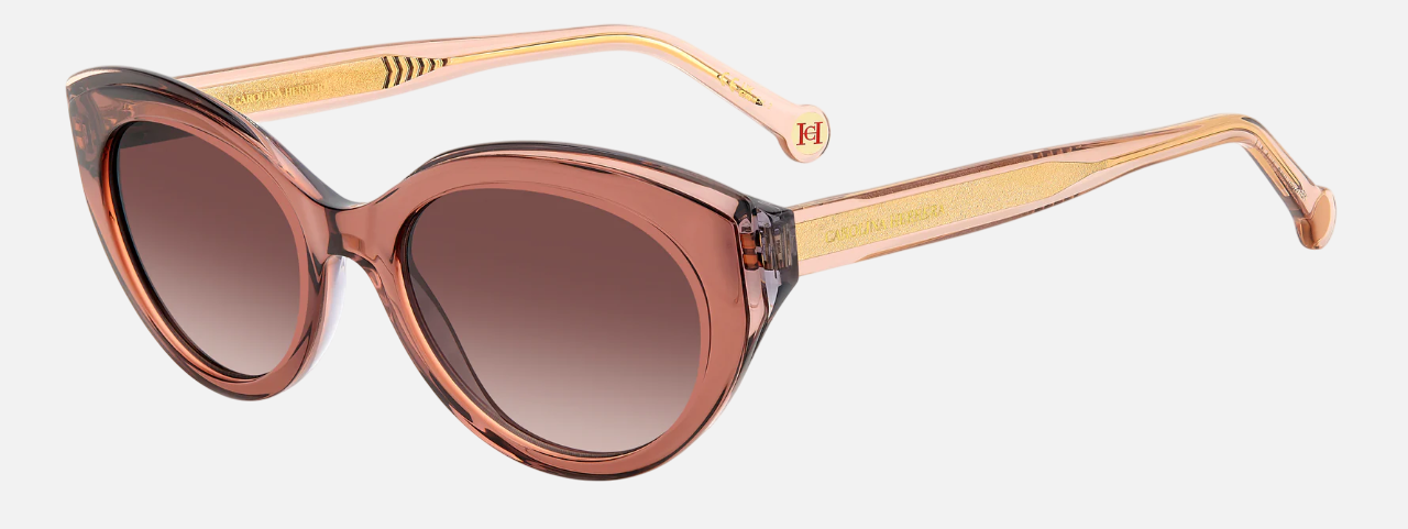 Carolina Herrera HER 0250/S TUI/HA women's full rim cat eye sunglasses in a light brown acetate frame with brown gradient lenses. Features a 52 mm lens size, 19 mm bridge size, and 145 mm temple length. Available in Dubai, UAE.