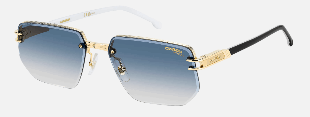 Carrera 1070/S 80S men's semi-rimless rectangle sunglasses in gold frame and blue gradient lenses, with 60 mm lens size, 17 mm bridge size, and 145 mm temple size. Available in Dubai, UAE.