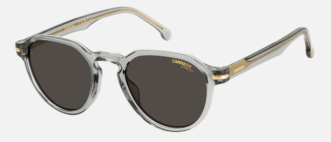 Carrera 314/S KB7 unisex's full rim phantos sunglasses in transparent grey frame and grey lenses, with 50 mm lens size, 20 mm bridge size, and 145 mm temple size. Available in Dubai, UAE.
