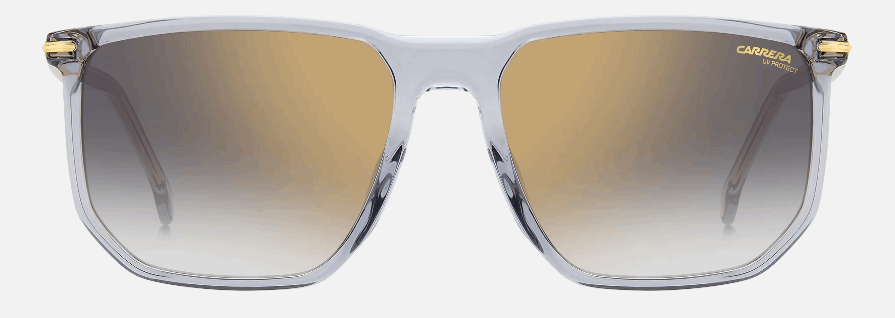 Carrera 329/S KB7 men's full rim irregular sunglasses in grey frame and grey gradient gold mirror lenses, with 58 mm lens size, 18 mm bridge size, and 145 mm temple size. Available in Dubai, UAE.