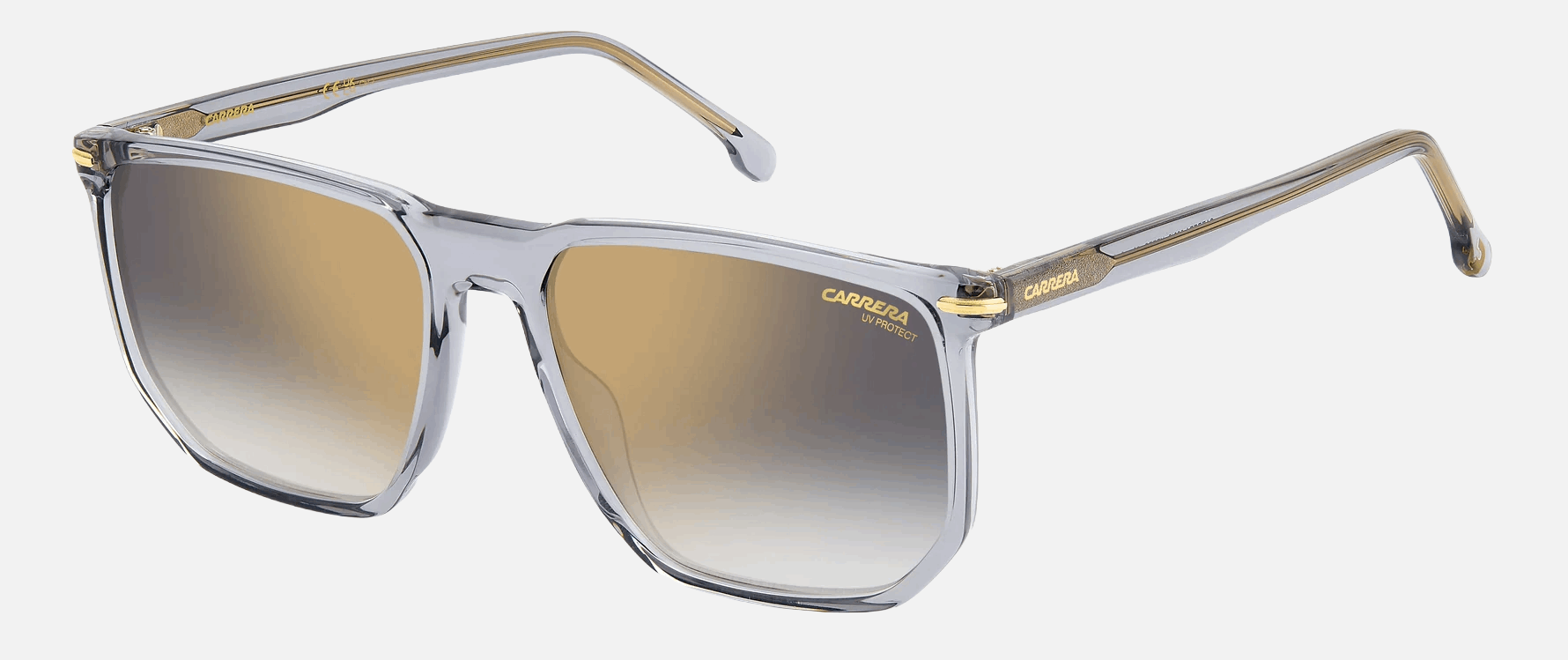 Carrera 329/S KB7 men's full rim irregular sunglasses in grey frame and grey gradient gold mirror lenses, with 58 mm lens size, 18 mm bridge size, and 145 mm temple size. Available in Dubai, UAE.