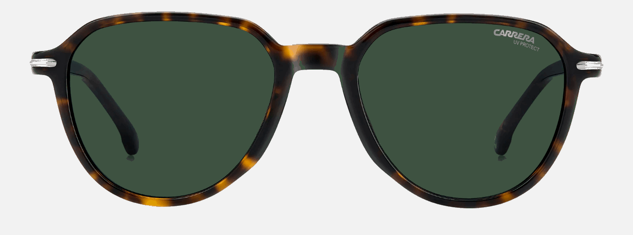 Carrera 342/S FTT men's full rim phantos sunglasses in brown havana dark ruthenium frame and green lenses, with 53 mm lens size, 19 mm bridge size, and 145 mm temple size. Available in Dubai, UAE.