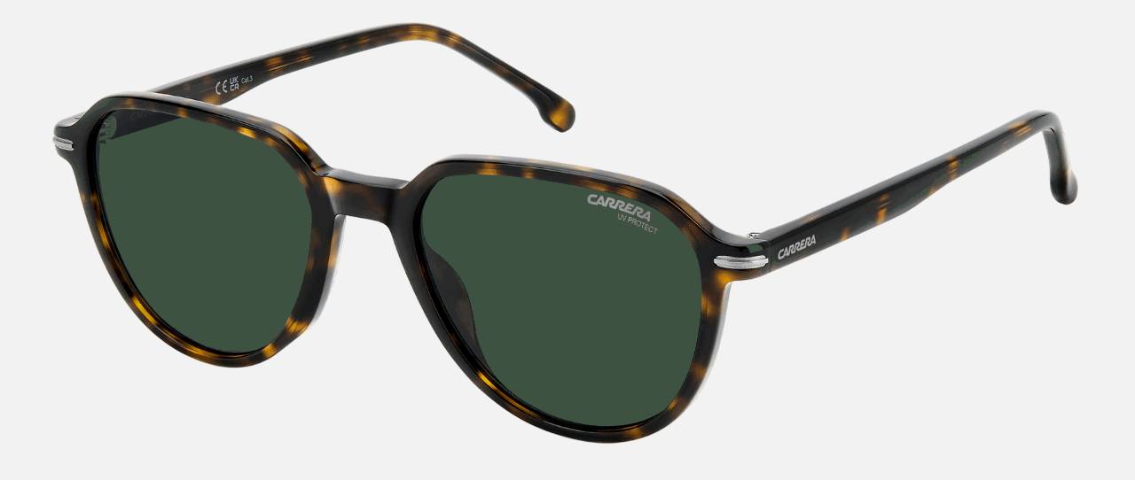 Carrera 342/S FTT men's full rim phantos sunglasses in brown havana dark ruthenium frame and green lenses, with 53 mm lens size, 19 mm bridge size, and 145 mm temple size. Available in Dubai, UAE.
