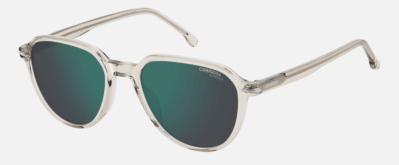 Carrera 342/S R1T men's full rim phantos sunglasses in beige ruthenium frame and green mirror lenses, with 53 mm lens size, 19 mm bridge size, and 145 mm temple size. Available in Dubai, UAE.