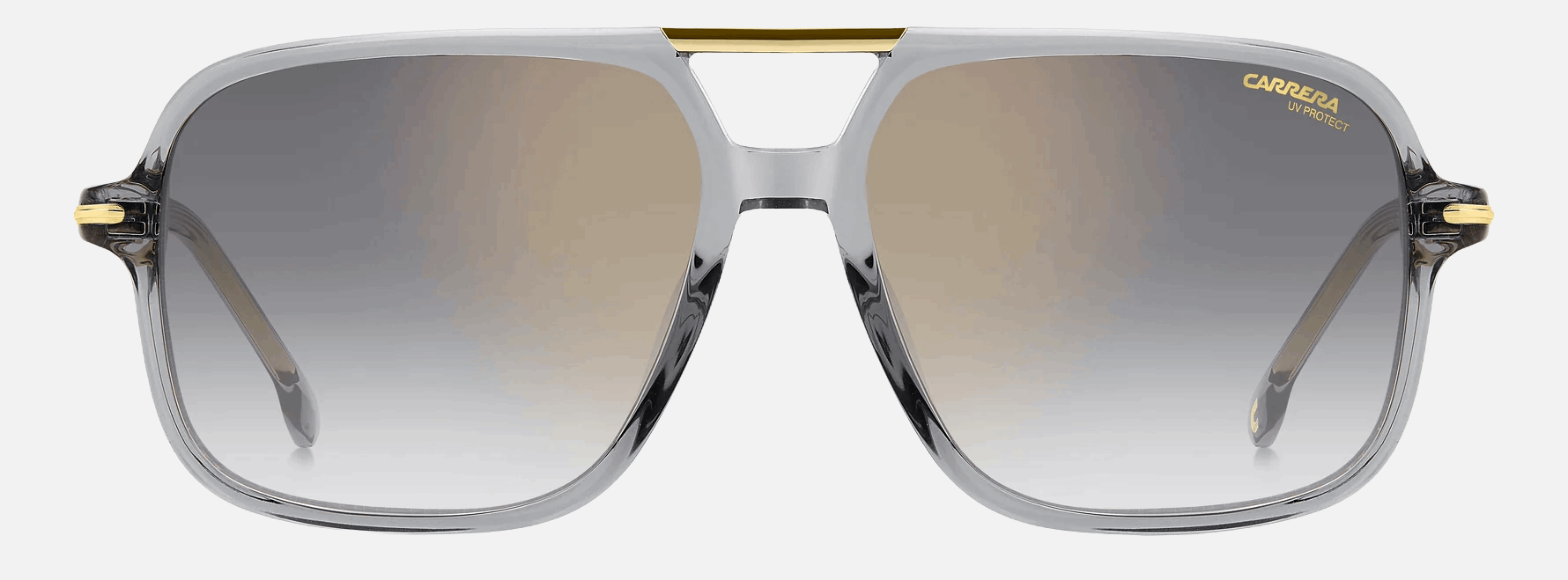 Carrera 350/S KB7 men's full rim rectangle sunglasses in grey frame and grey gradient gold mirror lenses, with 58 mm lens size, 16 mm bridge size, and 145 mm temple size. Available in Dubai, UAE.