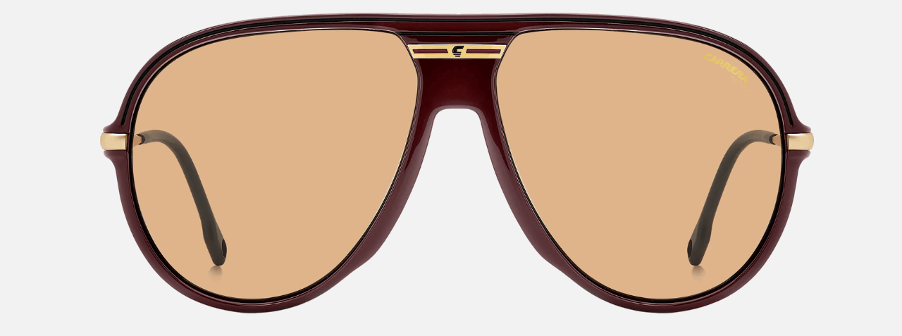 Carrera C SPORT 06/S LHF men's full rim pilot sunglasses in burgandy frame and orange photochromic lenses, with 61 mm lens size, 14 mm bridge size, and 145 mm temple size. Available in Dubai, UAE.