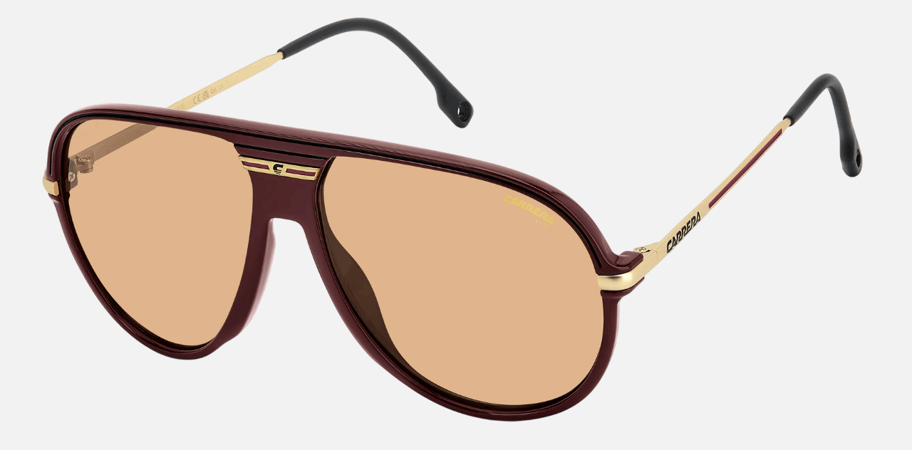 Carrera C SPORT 06/S LHF men's full rim pilot sunglasses in burgandy frame and orange photochromic lenses, with 61 mm lens size, 14 mm bridge size, and 145 mm temple size. Available in Dubai, UAE.