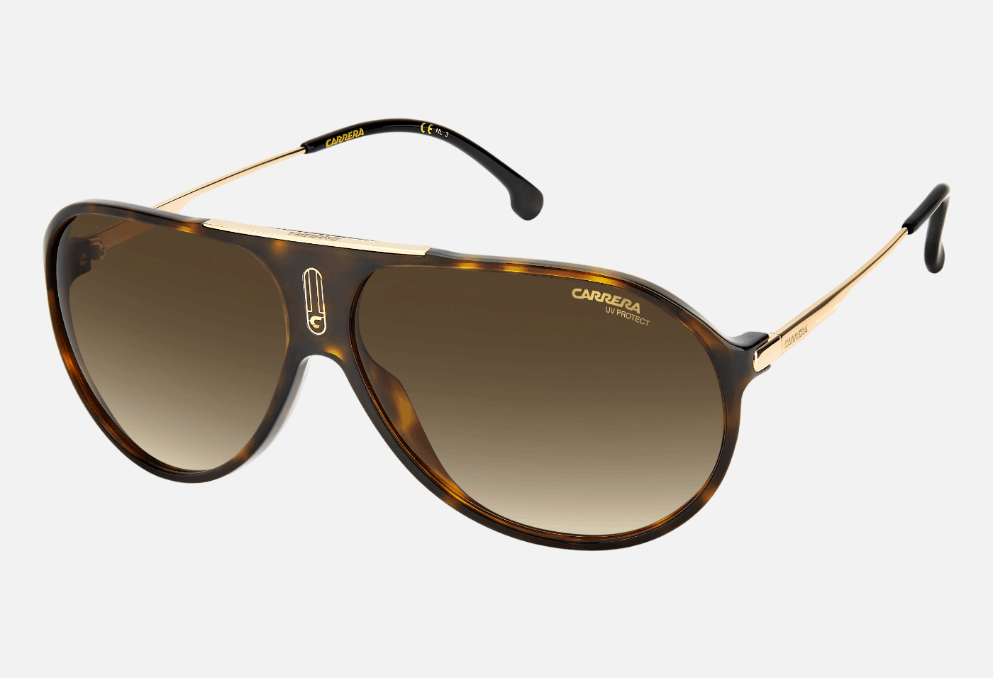Carrera HOT65 086  unisex's full rim navigator sunglasses in dark havana frame and brown gradient lenses, with 63mm lens size, 11mm bridge size, and 135mm temple size. Available in Dubai, UAE.