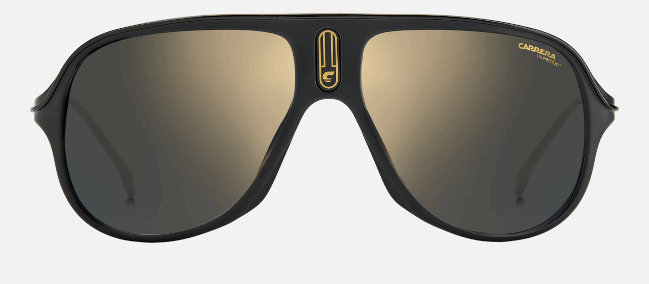 Carrera SAFARI 65/N 003  unisex's full rim pilot sunglasses in matte black frame and grey bronze mirror lenses, with 62mm lens size, 12mm bridge size, and 135mm temple size. Available in Dubai, UAE.