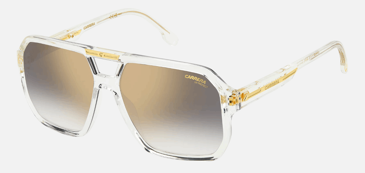 Carrera VICTORY C 01/S 900  men's full rim navigator sunglasses in transparent frame and grey gradient gold mirror lenses, with 60mm lens size, 15mm bridge size, and 145mm temple size. Available in Dubai, UAE.