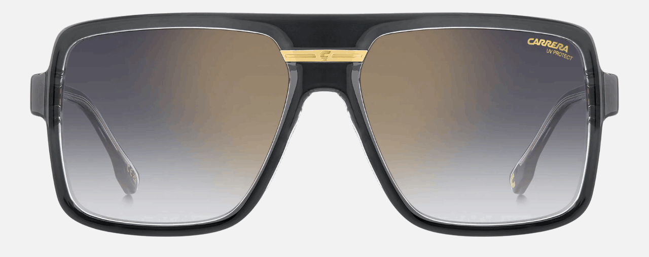 Carrera VICTORY C 09/S KB7  men's full rim rectangle sunglasses in grey frame and grey gradient gold mirror lenses, with 59mm lens size, 16mm bridge size, and 145mm temple size. Available in Dubai, UAE.