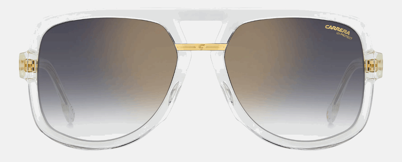 Carrera VICTORY C 10/S REJ  men's full rim square sunglasses in transparent gold frame and grey gradient gold mirror lenses, with 59mm lens size, 17mm bridge size, and 145mm temple size. Available in Dubai, UAE.