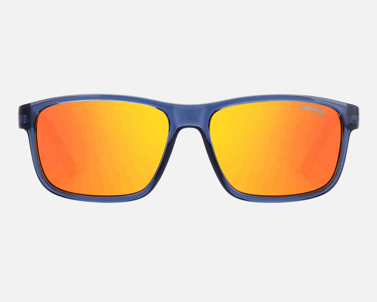 Carrera 2047T/S RTC kids's full rim rectangle sunglasses in blue orange frame and red multilayer lenses, with 54 mm lens size, 13 mm bridge size, and 135 mm temple size. Available in Dubai, UAE.