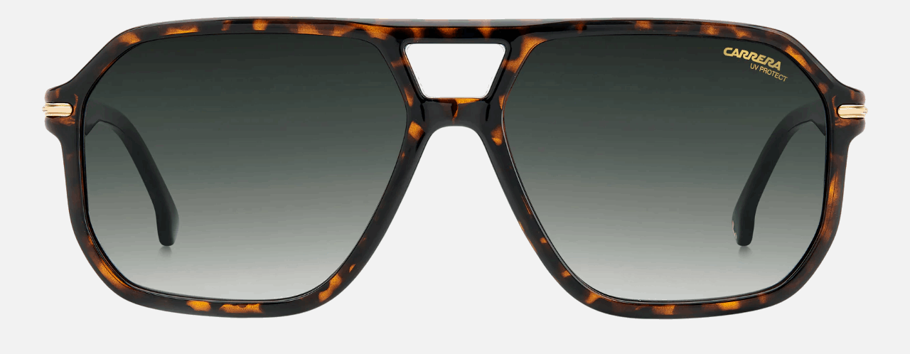 Carrera 302/S/N 086 men's full rim pilot sunglasses in havana frame and green gradient lenses, with 59 mm lens size, 15 mm bridge size, and 145 mm temple size. Available in Dubai, UAE.
