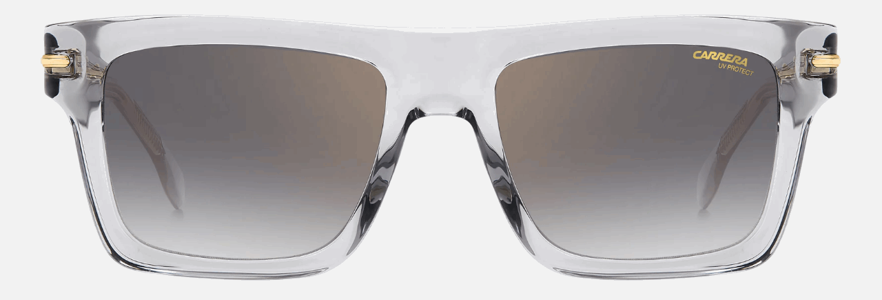 Carrera 305/S KB7 unisex's full rim rectangle sunglasses in transparent grey frame and grey gradient lenses, with 54 mm lens size, 17 mm bridge size, and 150 mm temple size. Available in Dubai, UAE.