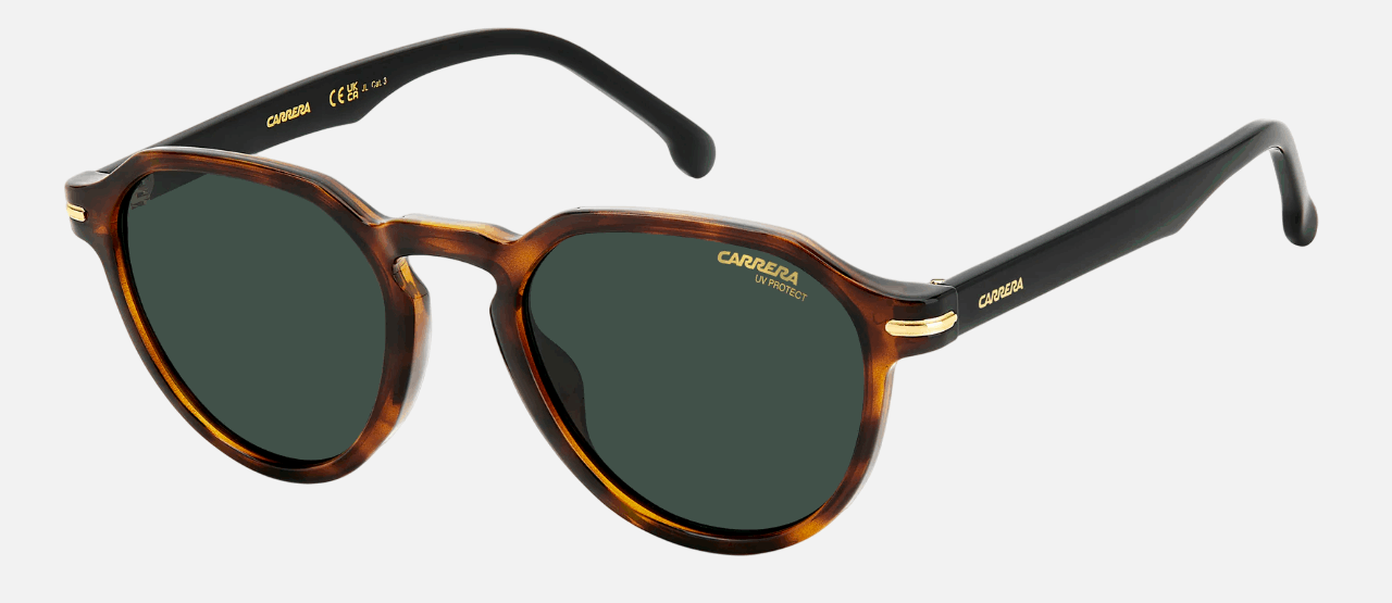 Carrera 314/S 086 unisex's full rim phantos sunglasses in havana frame and green lenses, with 50 mm lens size, 20 mm bridge size, and 145 mm temple size. Available in Dubai, UAE.