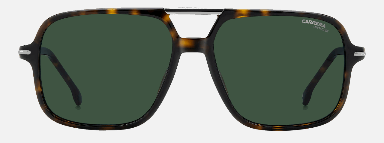 Carrera 350/S 086 men's full rim rectangle sunglasses in havana frame and green lenses, with 58 mm lens size, 16 mm bridge size, and 145 mm temple size. Available in Dubai, UAE.