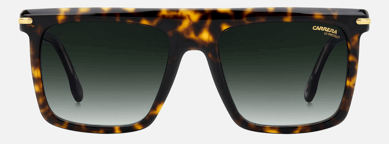 Carrera 359/S 086 men's full rim rectangle sunglasses in havana frame and green gradient lenses, with 56 mm lens size, 19 mm bridge size, and 150 mm temple size. Available in Dubai, UAE.