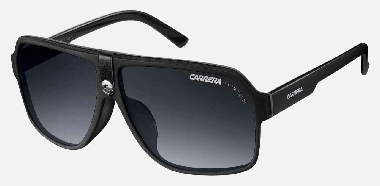 Carrera CARRERA 33 807/PT  men's full rim square sunglasses in black frame and grey gradient lenses, with 62mm lens size, 11mm bridge size, and 140mm temple size. Available in Dubai, UAE.
