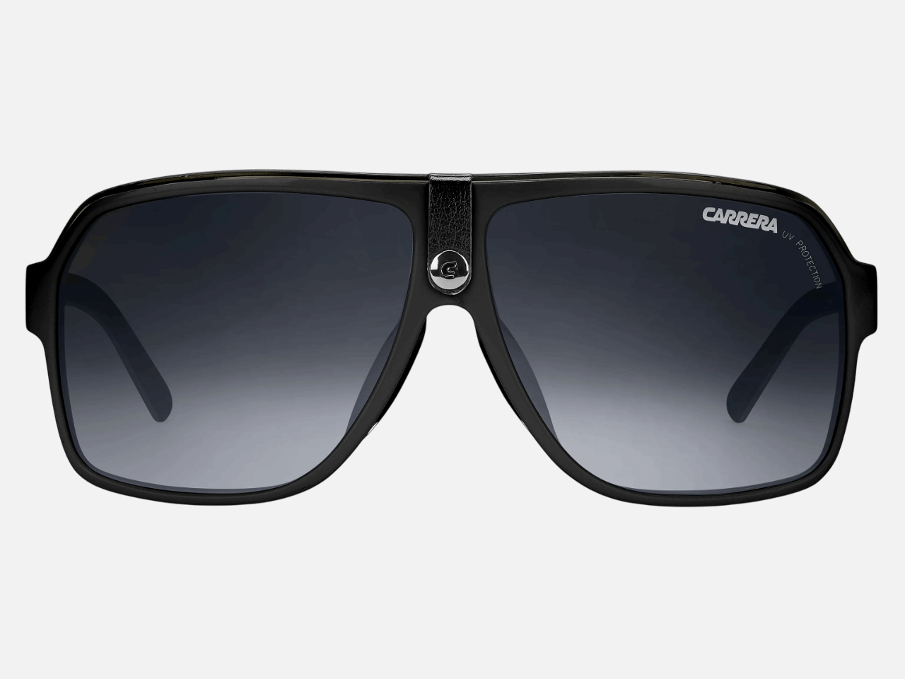 Carrera CARRERA 33 807/PT  men's full rim square sunglasses in black frame and grey gradient lenses, with 62mm lens size, 11mm bridge size, and 140mm temple size. Available in Dubai, UAE.