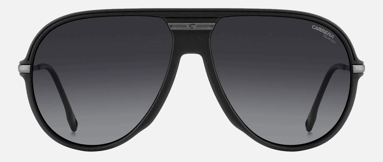 Carrera C SPORT 06/S RZZ men's full rim pilot sunglasses in matte black dark ruthenium frame and grey gradient polarized lenses, with 61 mm lens size, 14 mm bridge size, and 145 mm temple size. Available in Dubai, UAE.