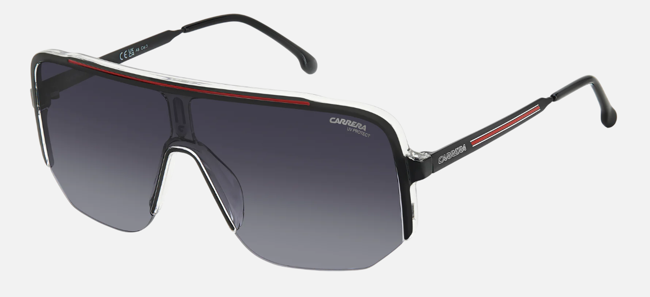 Carrera 1060/S OIT unisex's full rim navigator sunglasses in black red frame and dark grey gradient lenses, with 99 mm lens size, 1 mm bridge size, and 140 mm temple size. Available in Dubai, UAE.