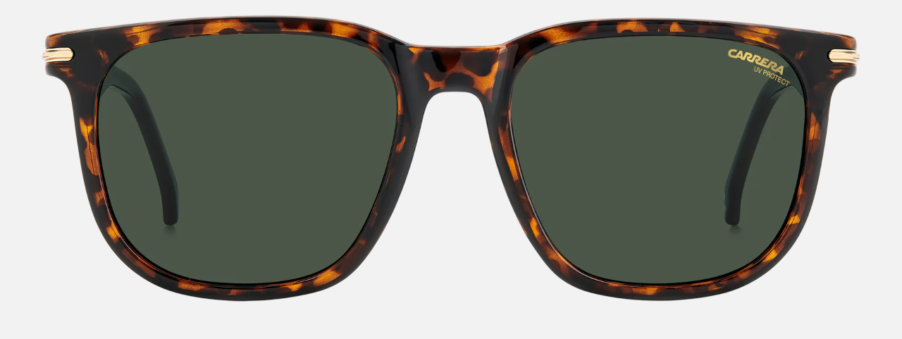 Carrera 300/S 086 unisex's full rim rectangle sunglasses in a havana injected frame with green lenses. Features a 54 mm lens size, 18 mm bridge size, and 145 mm temple length. Available in Dubai, UAE.