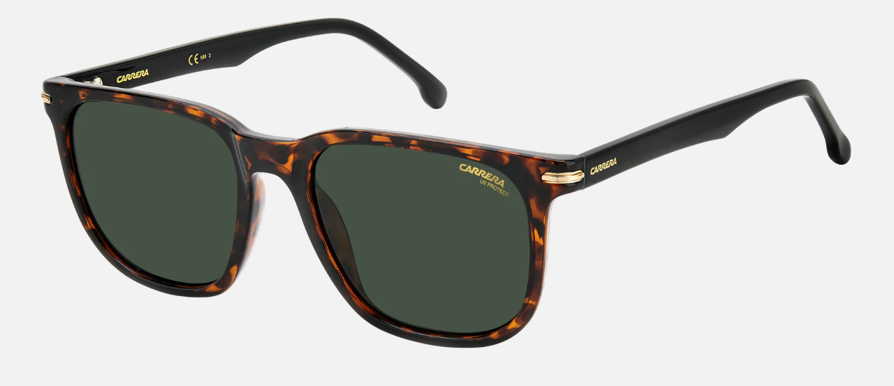 Carrera 300/S 086 unisex's full rim rectangle sunglasses in a havana injected frame with green lenses. Features a 54 mm lens size, 18 mm bridge size, and 145 mm temple length. Available in Dubai, UAE.