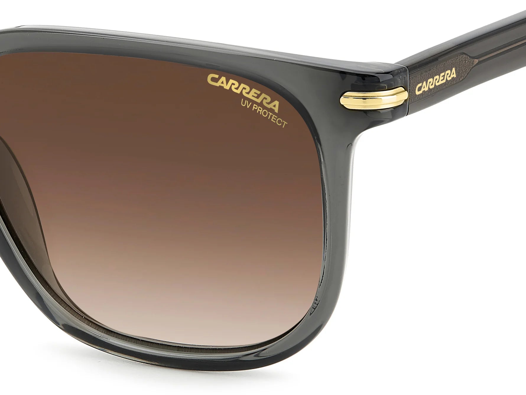 Carrera 300/S KB7 unisex's full rim square sunglasses in a transparent grey plastic frame with gradient brown lenses. Features a 54 mm lens size, 18 mm bridge size, and 145 mm temple length. Available in Dubai, UAE.