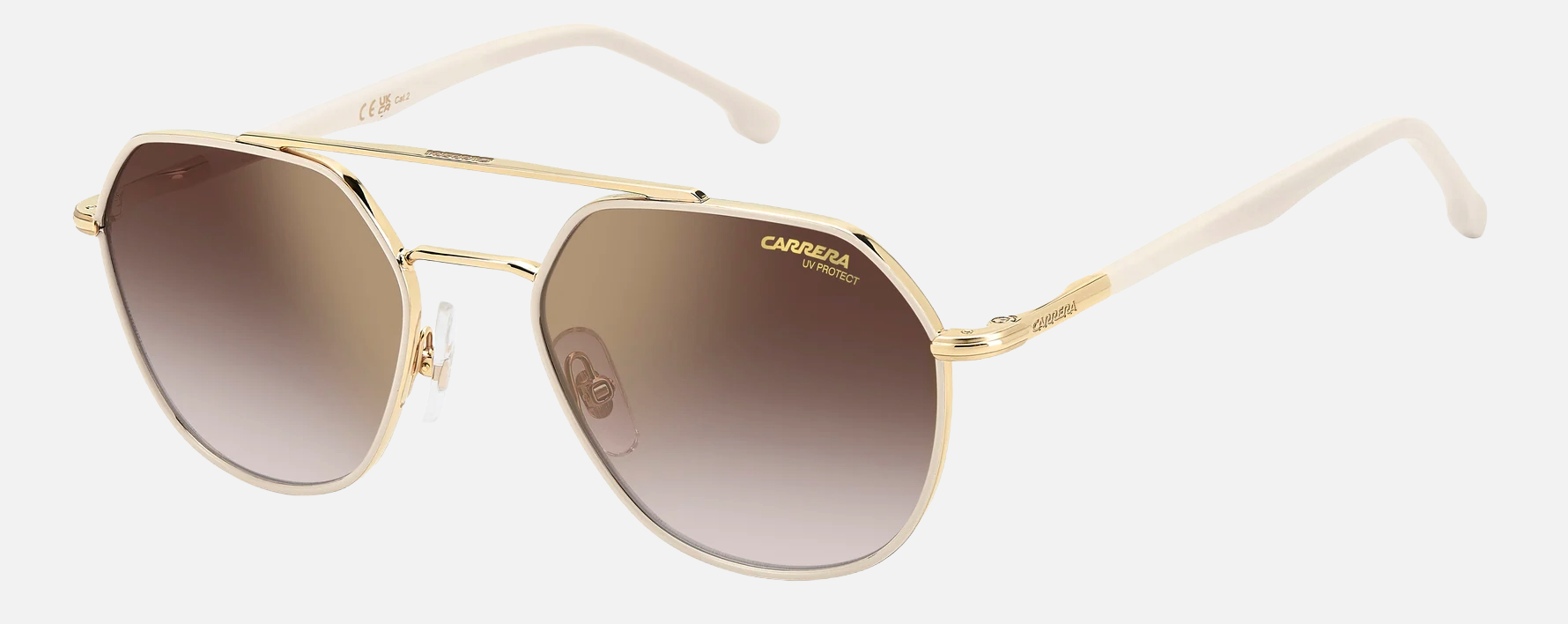 Carrera 303/S VVP unisex's full rim rectangle sunglasses in a gold ivory metal frame with gold mirror on burgundy shaded lenses. Features a 53 mm lens size, 19 mm bridge size, and 145 mm temple length. Available in Dubai, UAE.