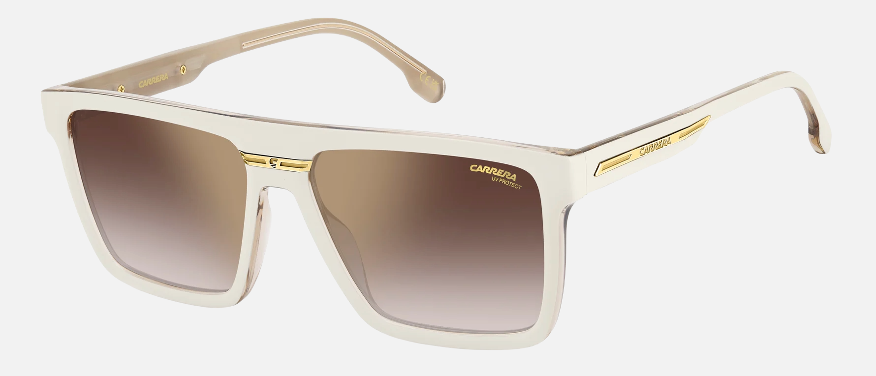 Carrera Victory C 03/S VVP men's full rim rectangle sunglasses in a gold ivory polyamide frame with gold mirror on burgundy shaded lenses. Features a 58 mm lens size, 16 mm bridge size, and 145 mm temple length. Available in Dubai, UAE.