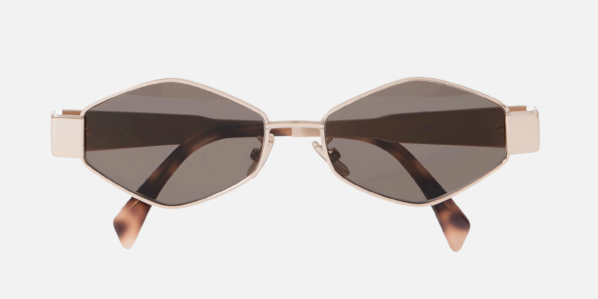 Celine Triomphe Metal 02 CL40254U 28A women's full rim hexagonal sunglasses in a rose gold metal frame with brown lenses. Features a 54 mm lens size, 16 mm bridge size, and 135 mm temple length. Available in Dubai, UAE.