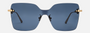 Christian Dior CD CHAIN M1U B0B0 shield sunglasses for women in rimless metal, with shiny gold frame, and blue lenses. 140mm in lens size, 0mm in bridge size, and 120mm in temple length.