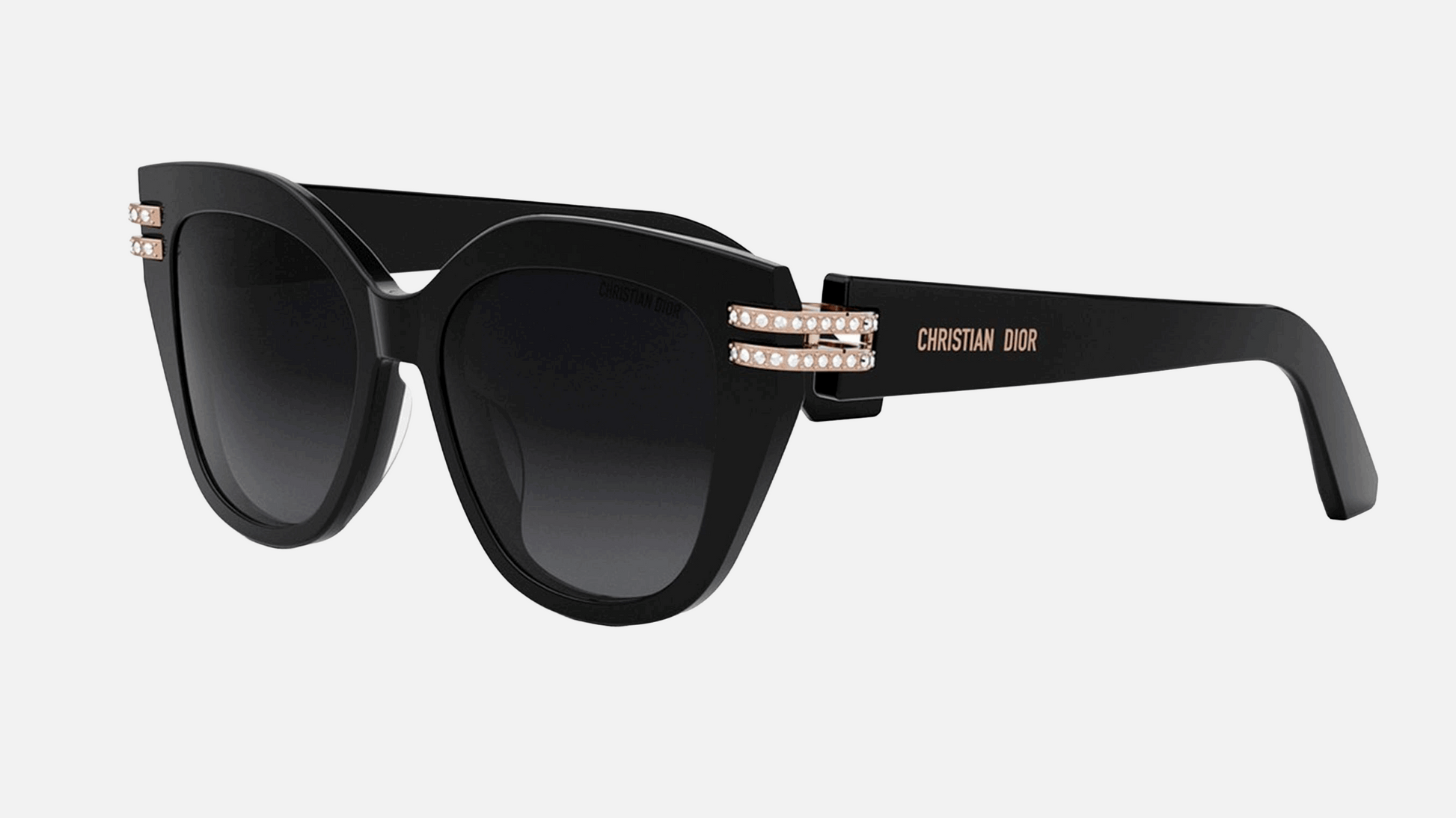 Christian Dior CDIOR B4I 10A1  women's full rim cat-eye sunglasses in black frame and gradient grey lenses, with 53mm lens size, 17mm bridge size, and 135mm temple size. Available in Dubai, UAE.
