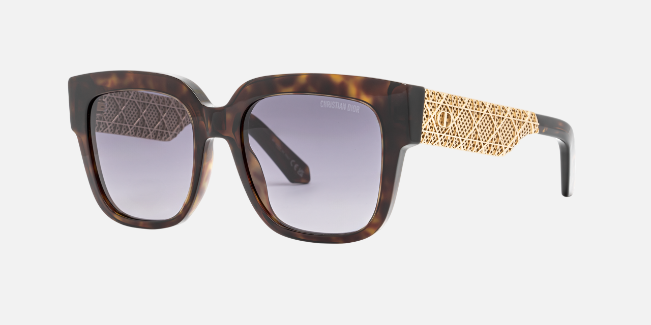 Christian Dior DIORESILLE S1I 20A1 square sunglasses for women in full rim acetate, with tortoise frame, and grey lenses. 54mm in lens size, 19mm in bridge size, and 140mm in temple length.