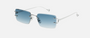 Eyepetizer Dillinger C.1-26 rectangular sunglasses for unisex in rimless steel, with silver frame, and blue gradient lenses. 52mm in lens size, 18mm in bridge size, and 145mm in temple length.
