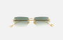 Eyepetizer Dillinger C.4-25 rectangular sunglasses for women in rimless steel, with gold frame, and green gradient lenses. 52mm in lens size, 18mm in bridge size, and 145mm in temple length.