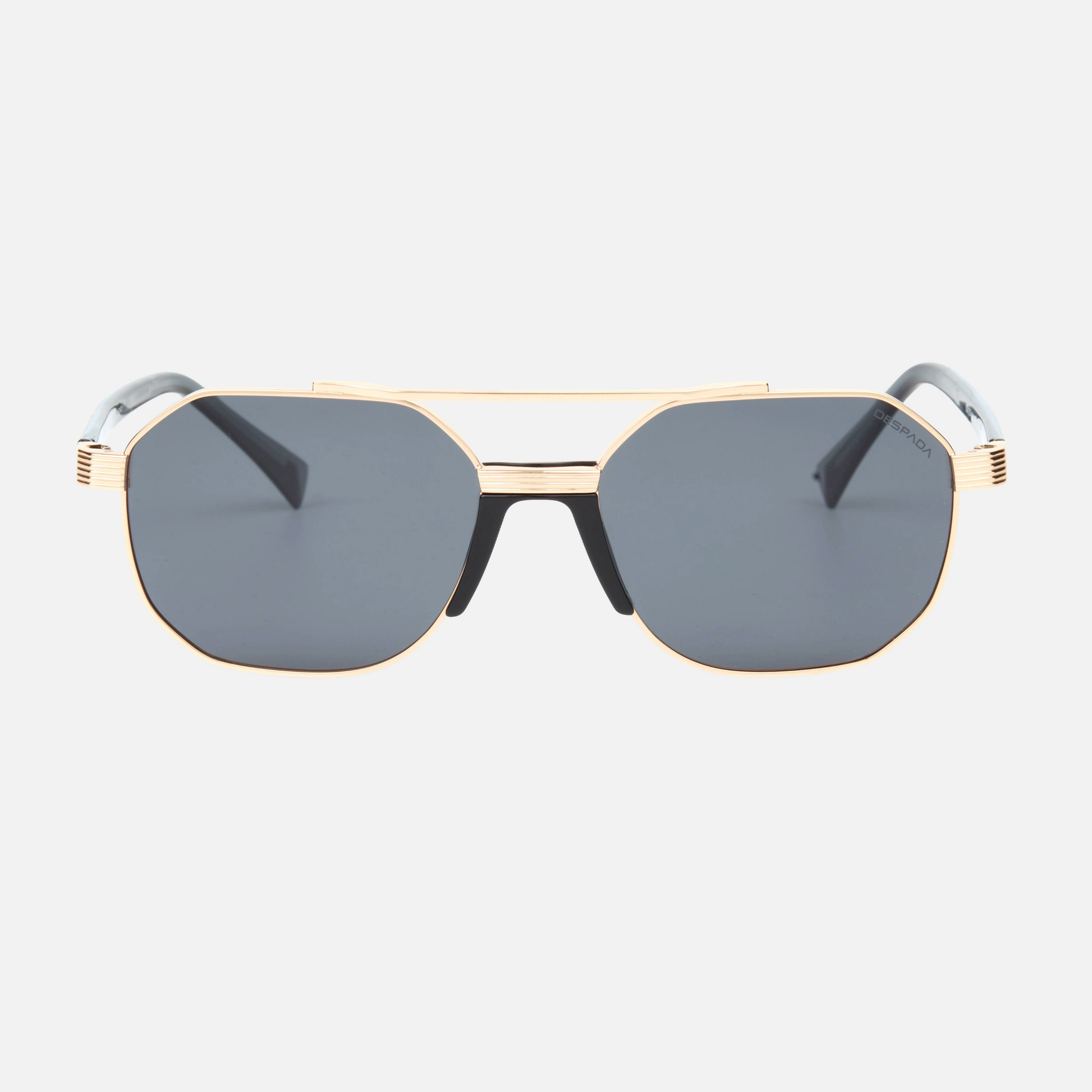 Despada DS 2274 C4 men's full rim geometric sunglasses in a silver blue metal frame with gradient grey lenses. Features a 56 mm lens size, 18 mm bridge size, and 143 mm temple length. Available in Dubai, UAE.