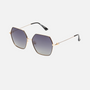 Despada DS 2293 C1 hexagonal sunglasses for women in full rim metal, with gold frame, and gradient grey lenses. 59mm in lens size, 17mm in bridge size, and 148mm in temple length.
