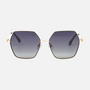 Despada DS 2293 C1 hexagonal sunglasses for women in full rim metal, with gold frame, and gradient grey lenses. 59mm in lens size, 17mm in bridge size, and 148mm in temple length.