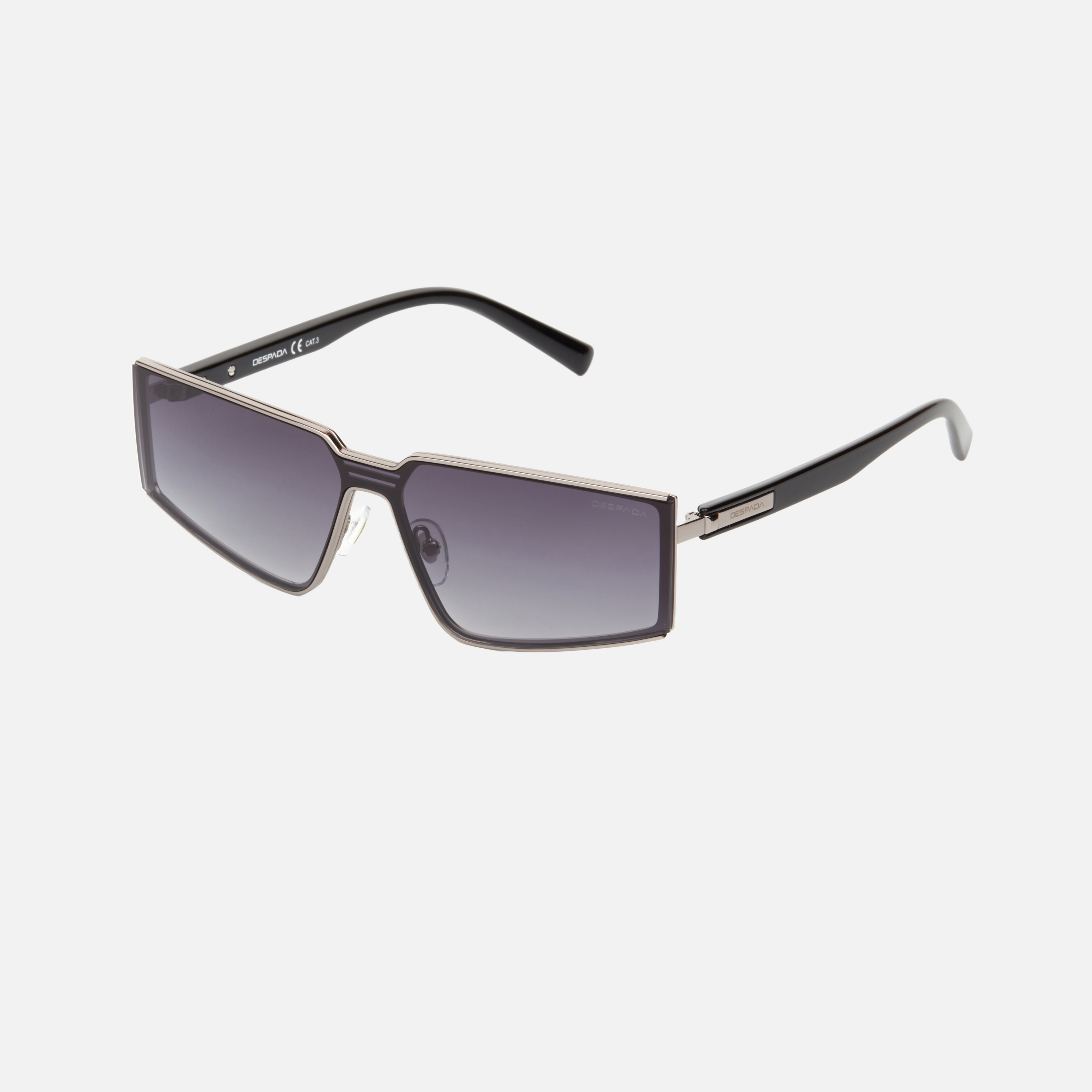 Despada DS 2311 C4 women's full rim irregular sunglasses in a silver black metal frame with gradient grey lenses. Features a 141 mm lens size, 1 mm bridge size, and 145 mm temple length. Available in Dubai, UAE.