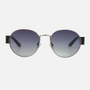 Despada DS 2317 C2 round sunglasses for unisex in full rim metal, with silver frame, and gradient grey lenses. 58mm in lens size, 19mm in bridge size, and 142mm in temple length.