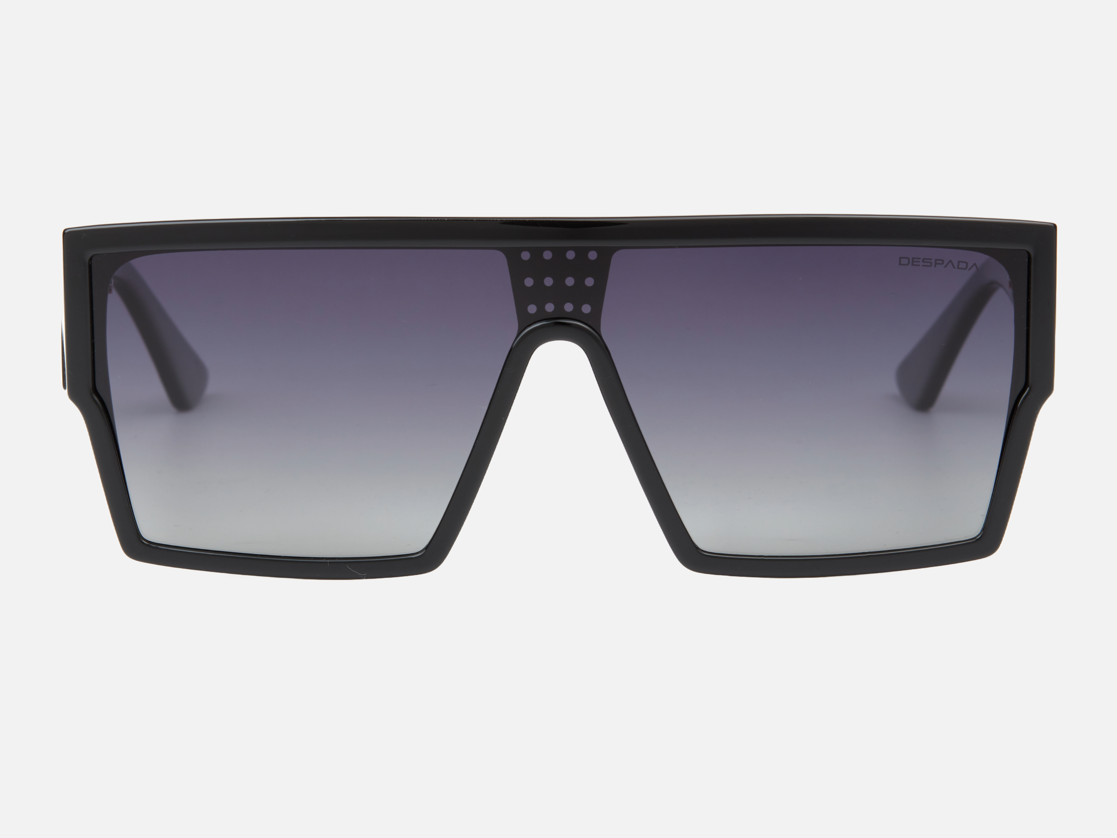 Despada DS 2318 C1 mask sunglasses for men in full rim plastic, with black frame, and gradient grey lenses. 136mm in lens size, 1mm in bridge size, and 140mm in temple length.