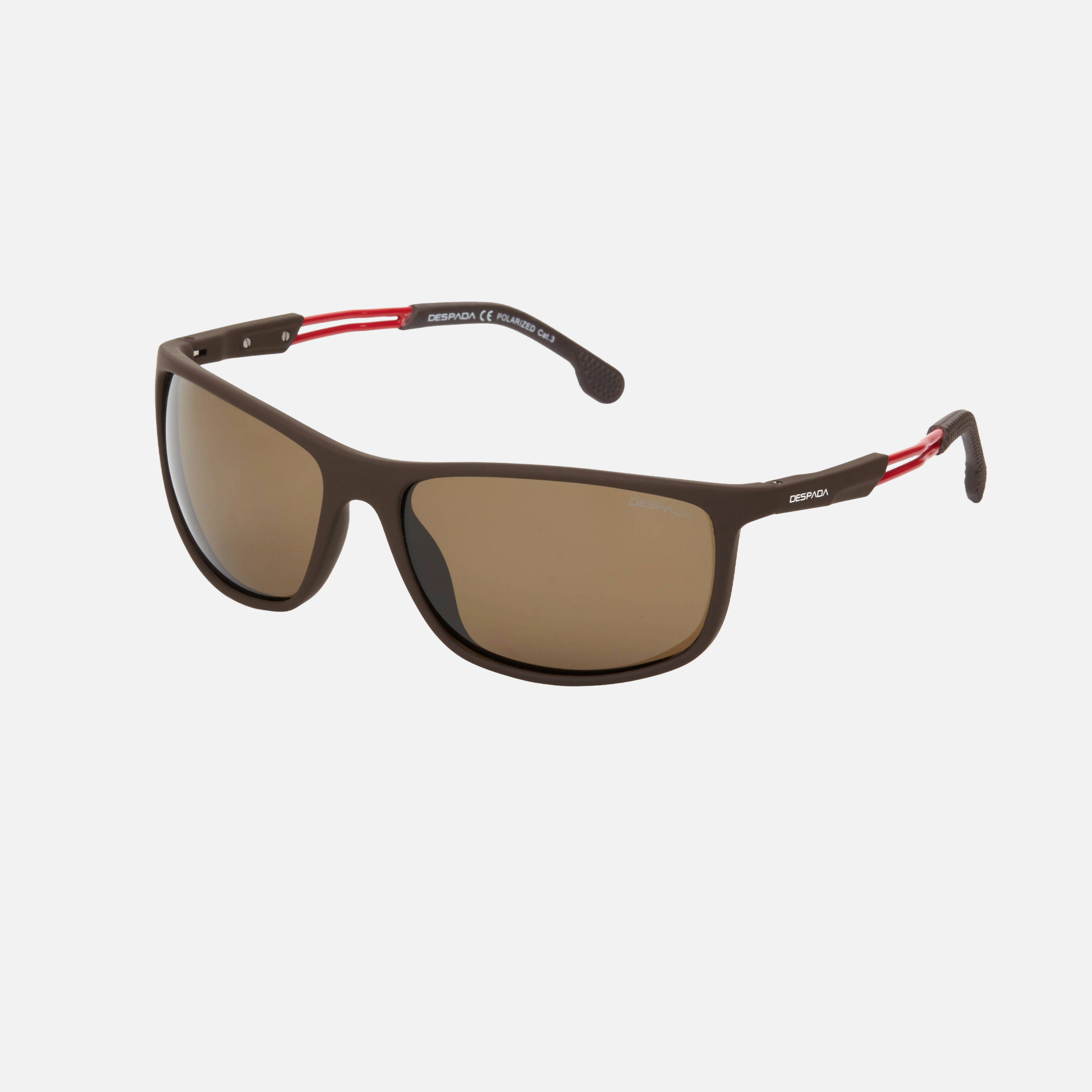 Despada DS 2325 C4 men's full rim rectangle sunglasses in a dark brown plastic frame with brown lenses. Features a 62 mm lens size, 18 mm bridge size, and 145 mm temple length. Available in Dubai, UAE.