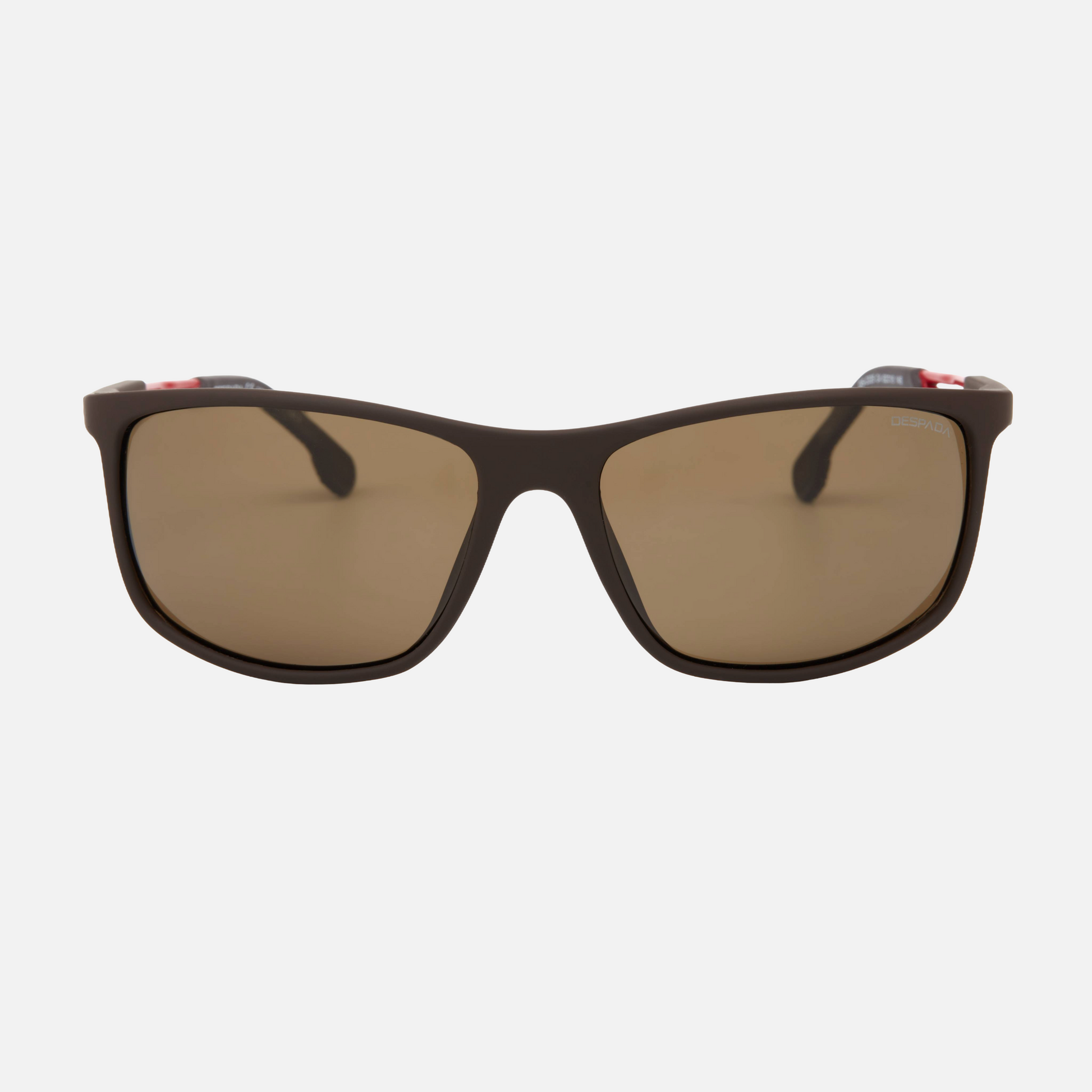 Despada DS 2325 C4 men's full rim rectangle sunglasses in a dark brown plastic frame with brown lenses. Features a 62 mm lens size, 18 mm bridge size, and 145 mm temple length. Available in Dubai, UAE.