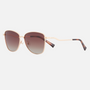 Despada DS 2334 C2 butterfly sunglasses for women in full rim metal, with gold frame, and gradient brown lenses. 60mm in lens size, 15mm in bridge size, and 145mm in temple length.
