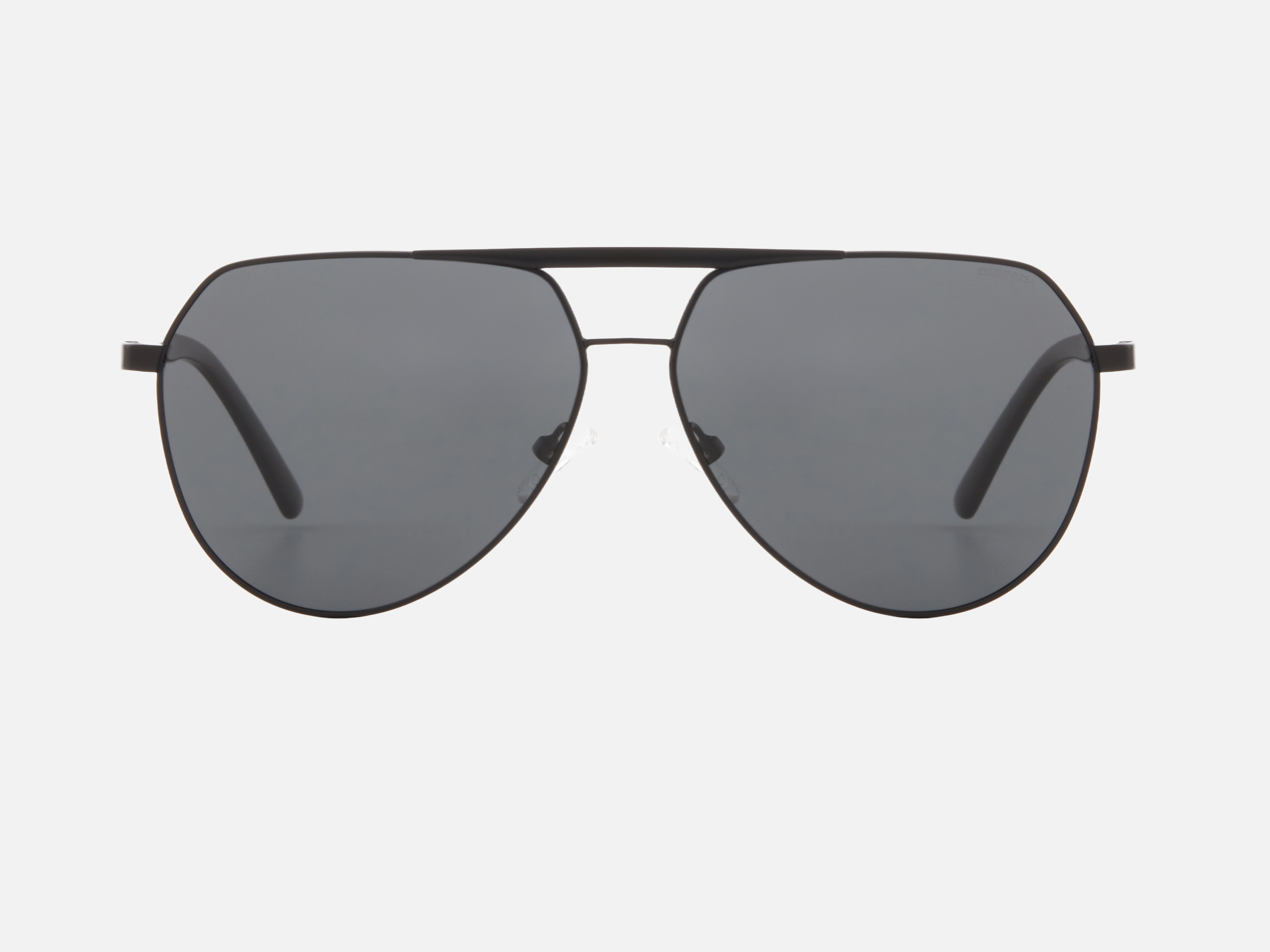 Despada DS 2342 C3 pilot sunglasses for men in full rim metal, with matte black frame, and grey lenses. 61mm in lens size, 12mm in bridge size, and 145mm in temple length.