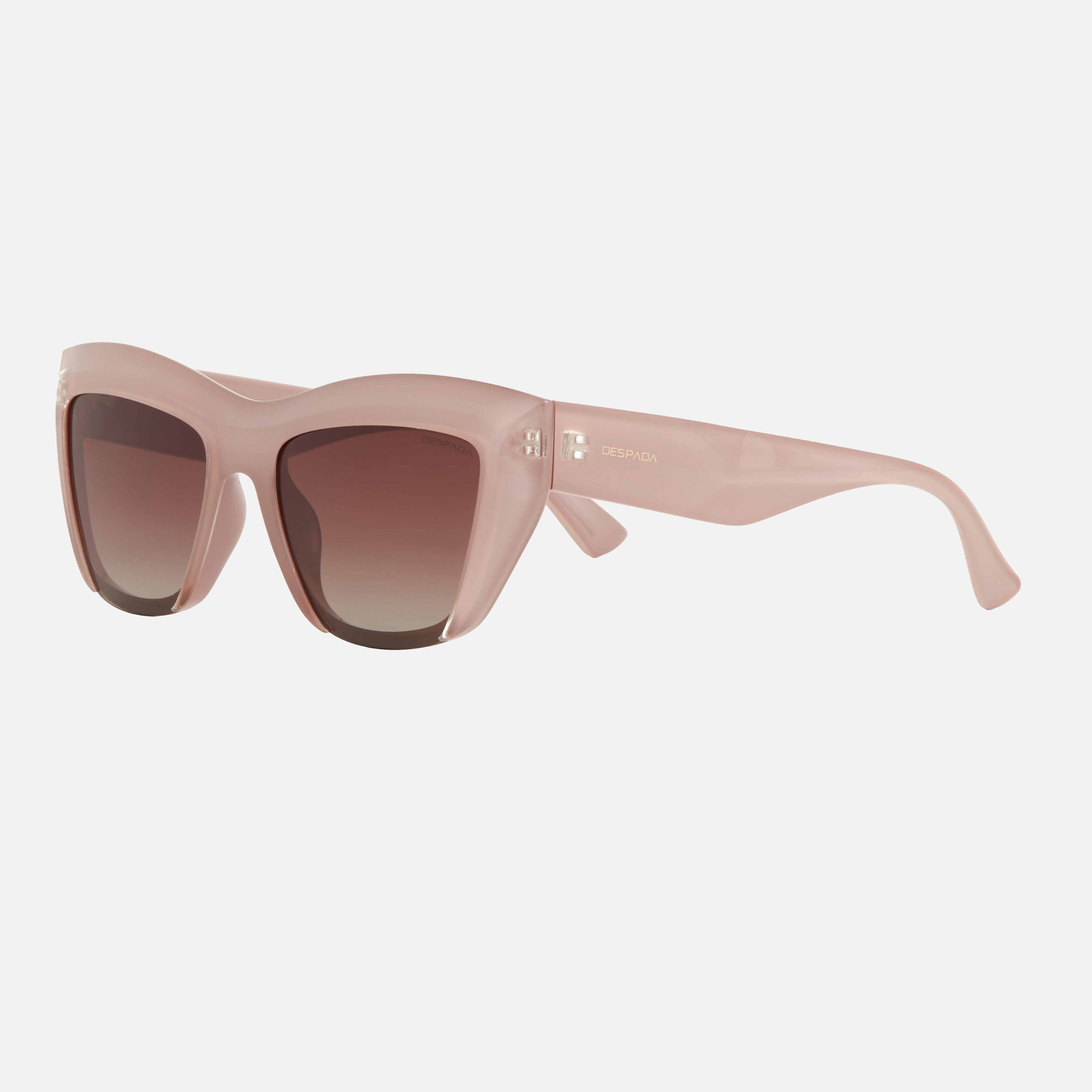 Despada DS 2360 C4 women's full rim cat-eye sunglasses in a beige plastic frame with gradient brown lenses. Features a 53 mm lens size, 19 mm bridge size, and 143 mm temple length. Available in Dubai, UAE.