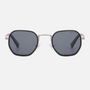 Despada DS 2361 C2 irregular sunglasses for unisex in full rim metal, with silver black frame, and grey lenses. 49mm in lens size, 25mm in bridge size, and 145mm in temple length.