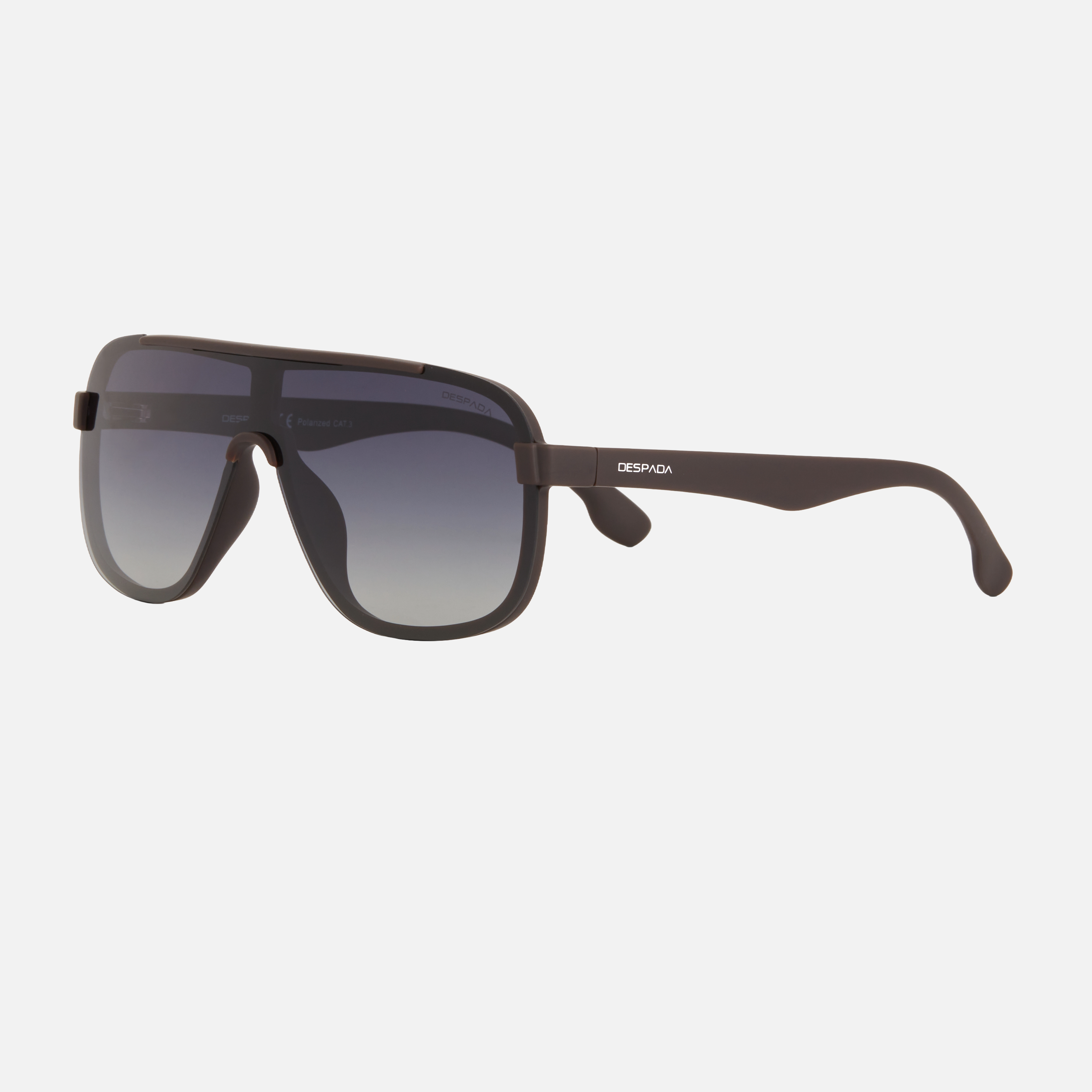 Despada DS 2376 C3 unisex's full rim mask sunglasses in a brown plastic frame with gradient grey lenses. Features a 62 mm lens size, 14 mm bridge size, and 127 mm temple length. Available in Dubai, UAE.